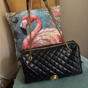 Authentic Versace Black Quilted Shoulder Bag with Gold Chain